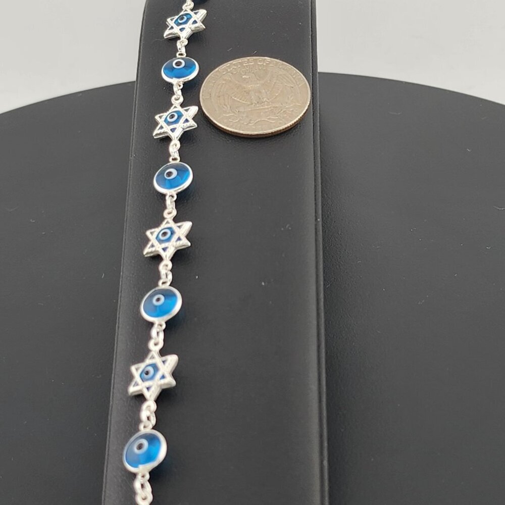 Sterling Silver 925 Multi Round & Star Evil Eye Bracelet – Protection & Style - Picture 13 of 13